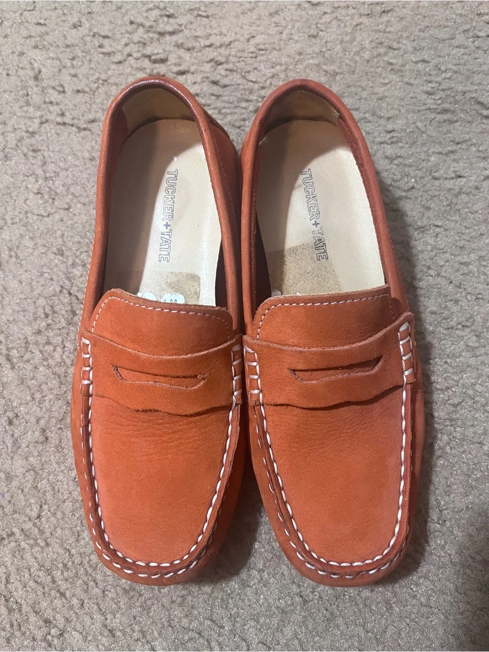 Tucker + Tate Orange Suede Penny Loafers with White Stitching